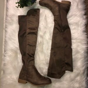Taupe Suede High Knee Boots